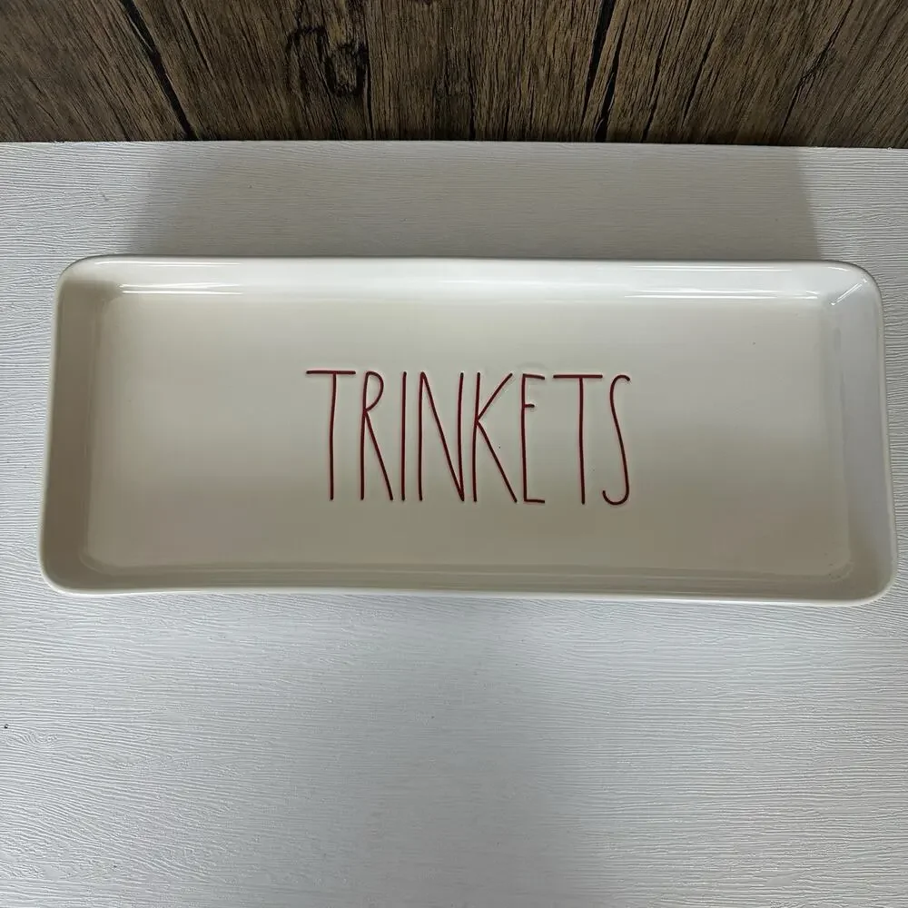 Rae Dunn TRINKETS Tray Vanity Bathroom Ceramic Artisan Collection Magenta